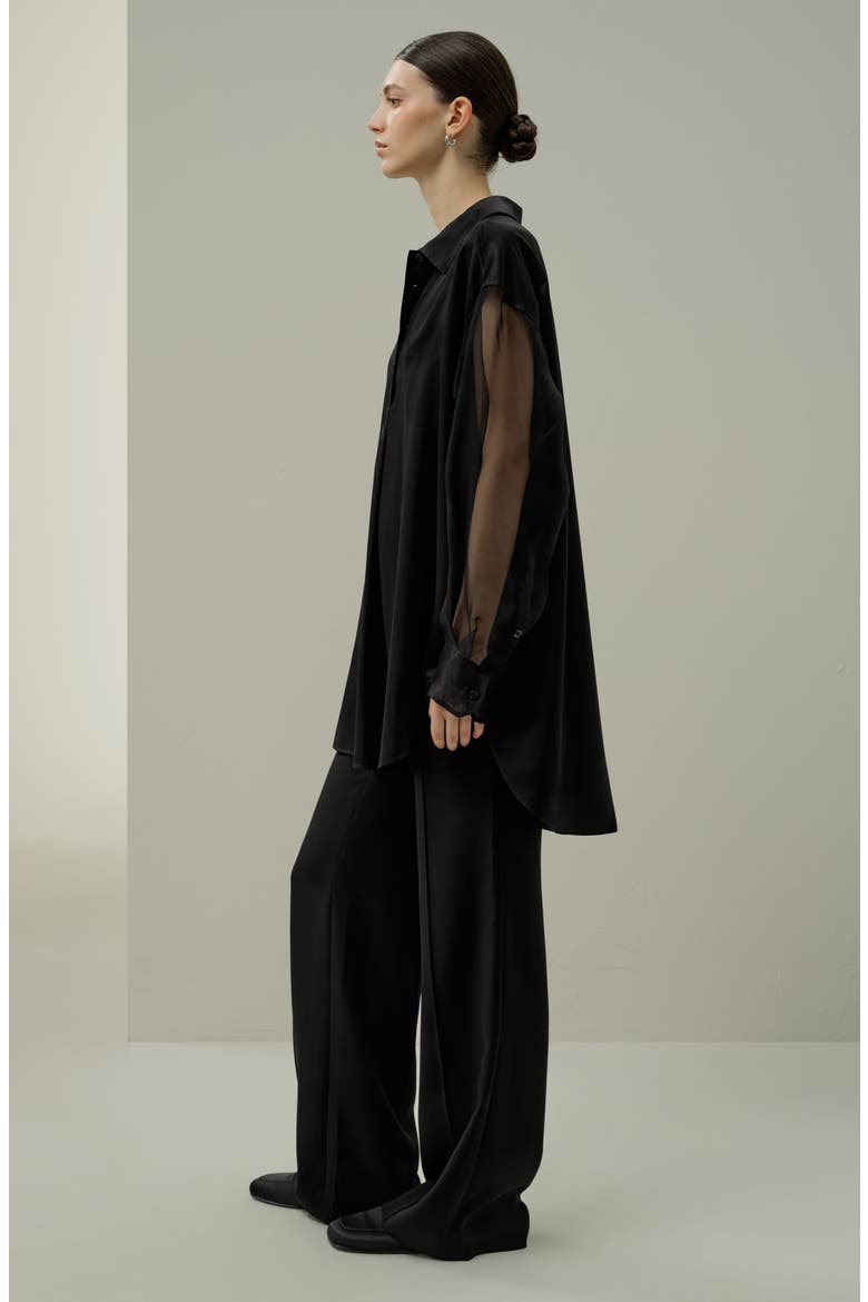 Women's Silk Blouse with Organza Sleeves, Alternate, color, Black