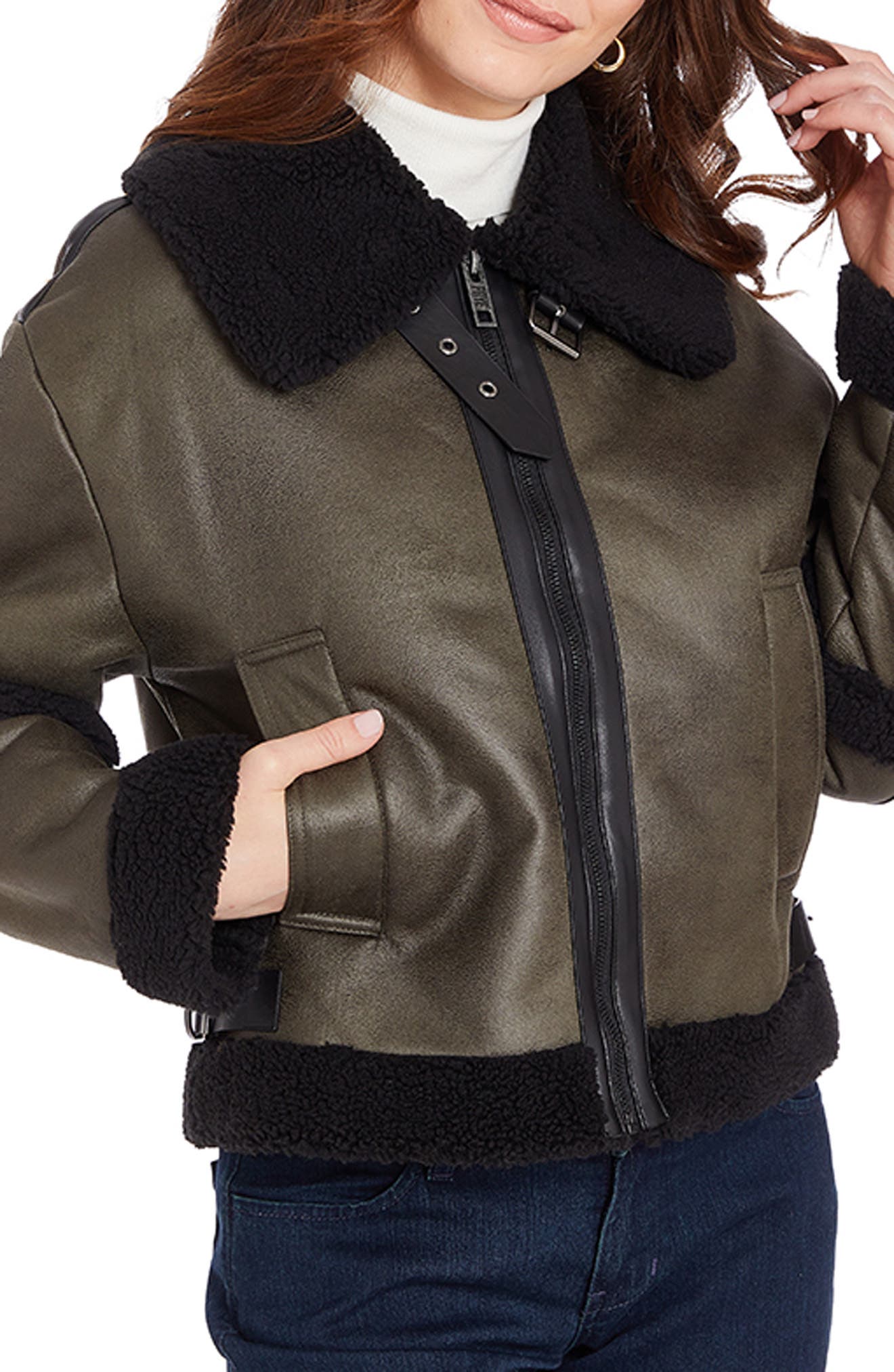 Frye Water Resistant Faux Leather & Faux Shearling Jacket