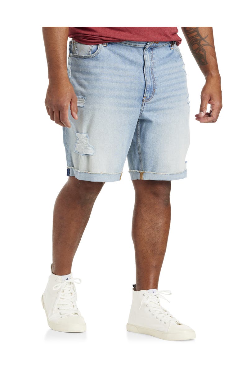 True Nation by DXL Big & Tall Athletic-Fit Destructed Denim Shorts, Main, color,