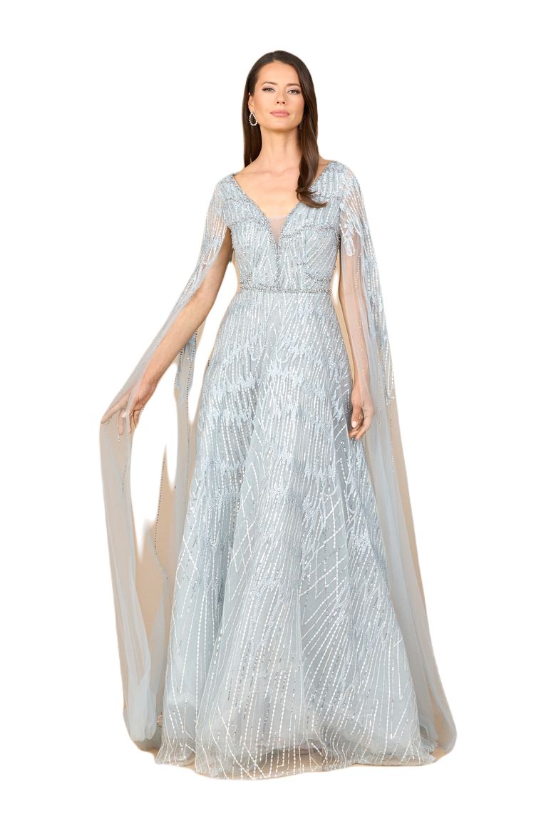 Embellished Gown with Cape Sleeves, Main, color, Blue