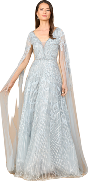 LARA New York Embellished Gown with Cape Sleeves