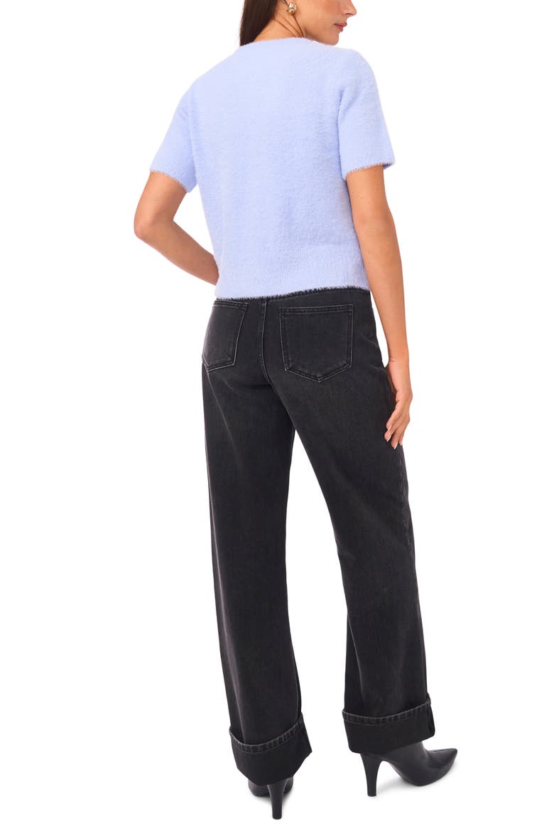 Eyelash Short Sleeve Cardigan, Alternate, color, SERENITY
