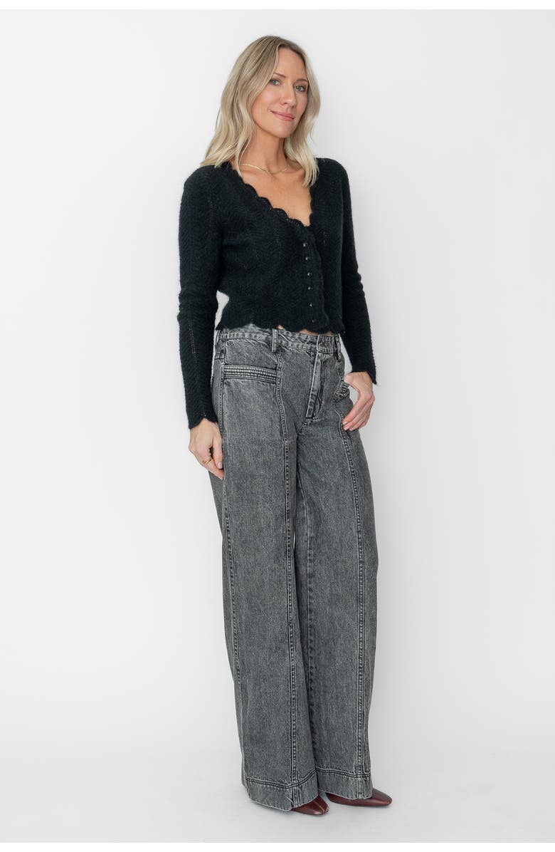 West Of Amelie Scallop Cardigan, Alternate, color, Black