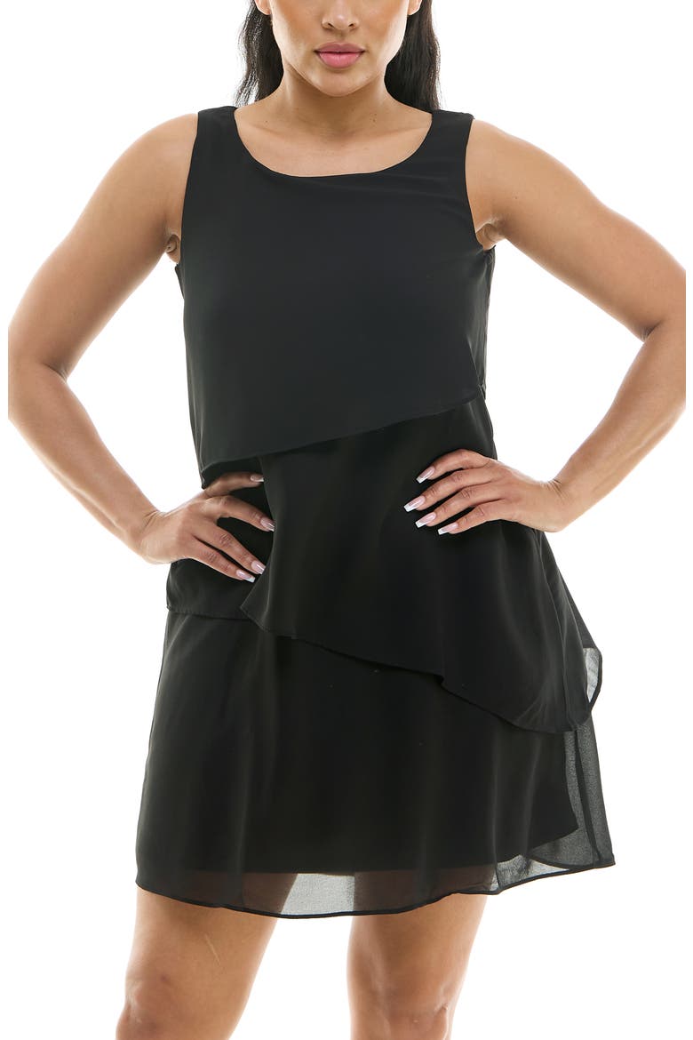 Sleeveless Tiered Chiffon Shift Dress, Alternate, color, BLACK
