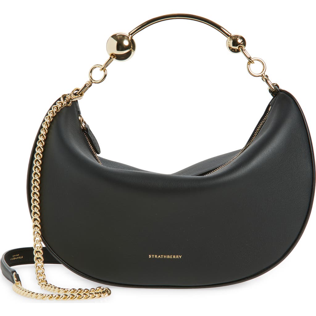 Strathberry Crescent Moon Leather Shoulder Bag In Black