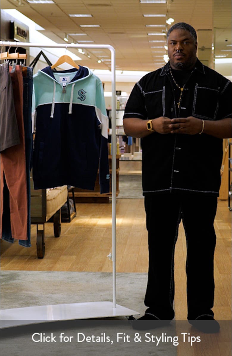 Men's Starter  Navy/Light Blue Seattle Kraken Power Forward Full-Zip Hoodie, sales video thumbnail