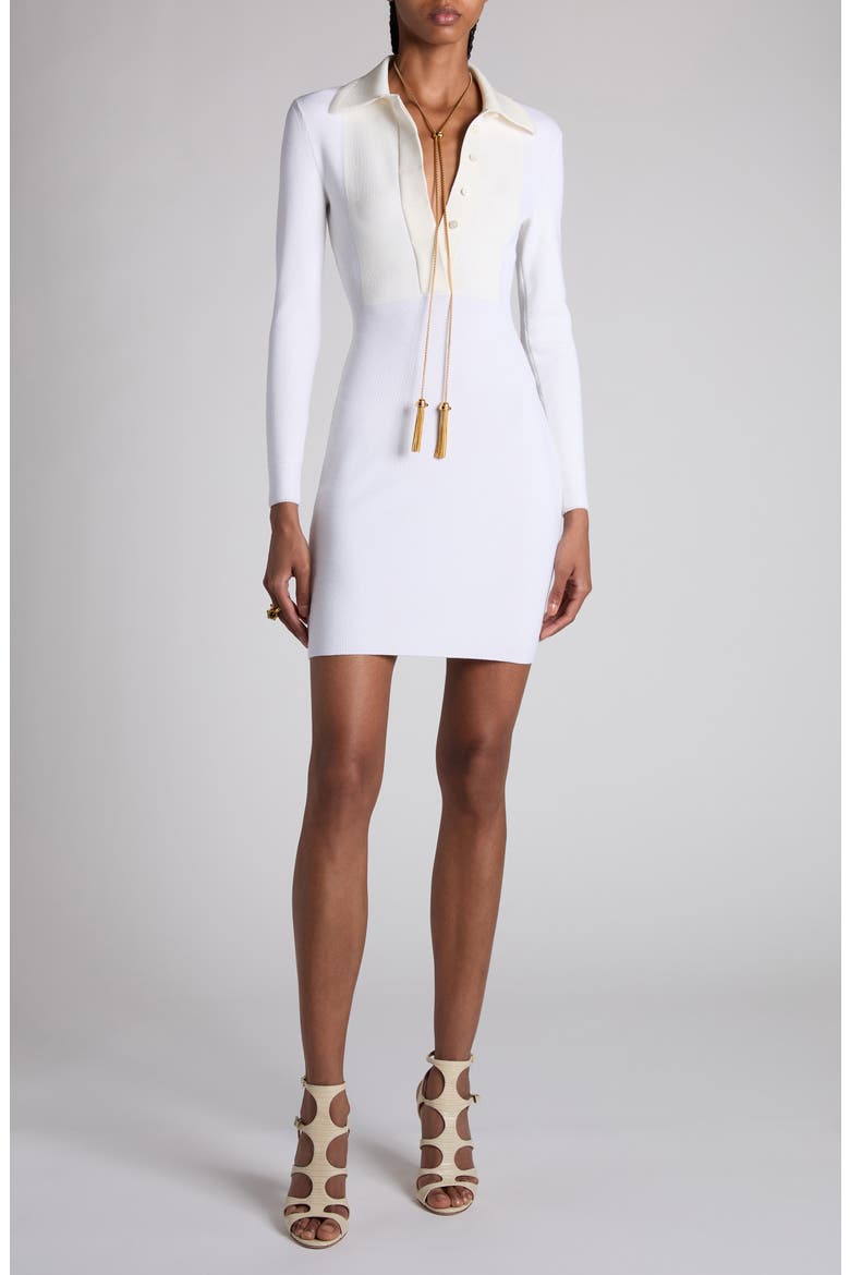 Fine Rib Merino Wool Blend Long Sleeve Minidress, Main, color, ECRU