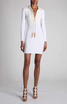 Fine Rib Merino Wool Blend Long Sleeve Minidress
