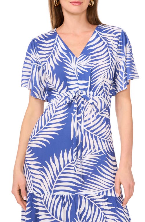 Vince Camuto Palm Print Tiered Maxi Dress In Cool Waters
