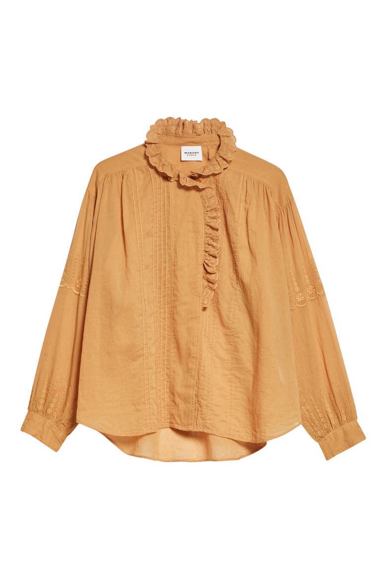 Leota Ruffle Cotton Top, Alternate, color, CARAMEL