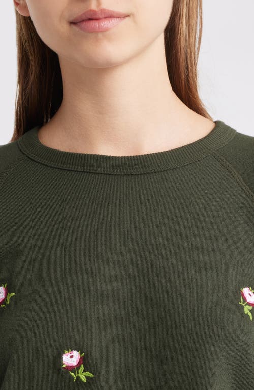 The Great . The College Embroidered Rose Sweatshirt In Green