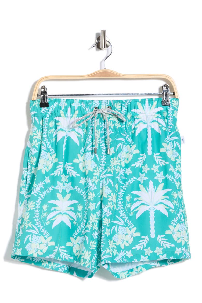 Palms Floral 4 Way Stretch Volley Swim Trunks, Alternate, color, GREEN