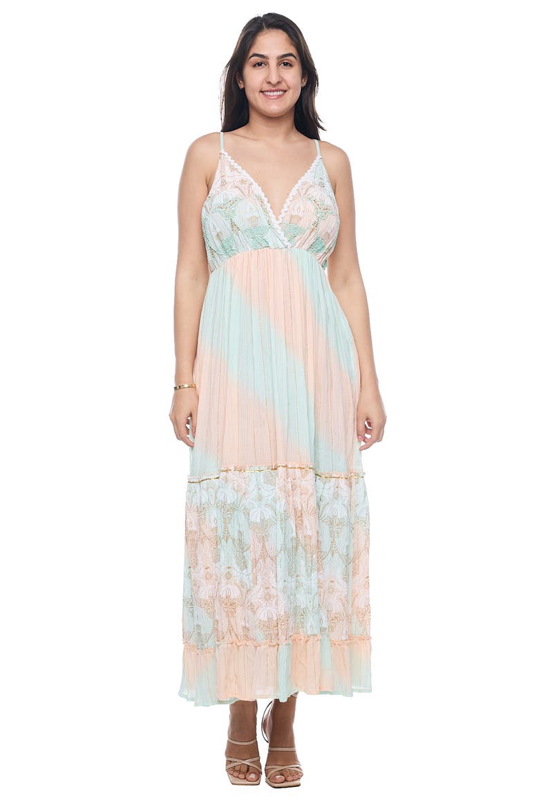 V-Neck Tiered Maxi Sundress, Alternate, color, PEACH