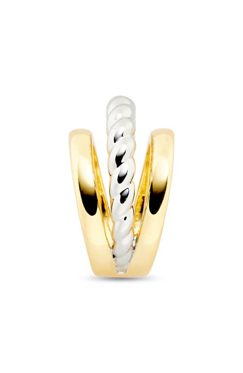 Covet Mixed Textured Faux Stack Ring In Two Tone