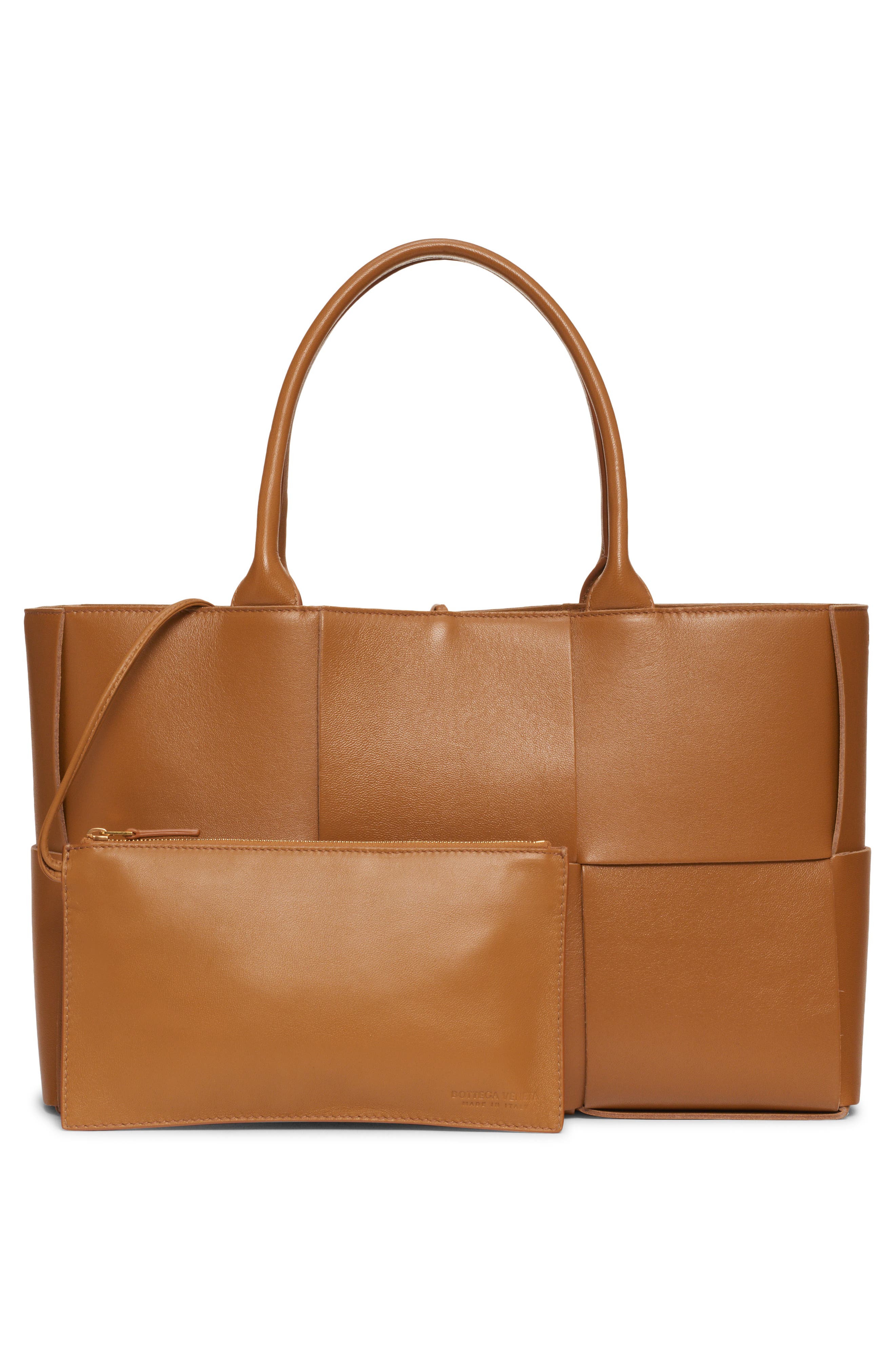 Arco Intrecciato Leather Tote, Alternate, color, CAMEL 20-GOLD