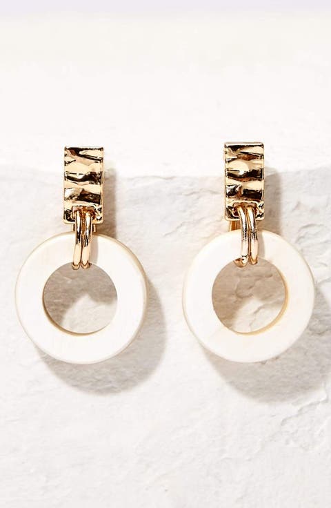 Small Horn Circle Drop Earrings