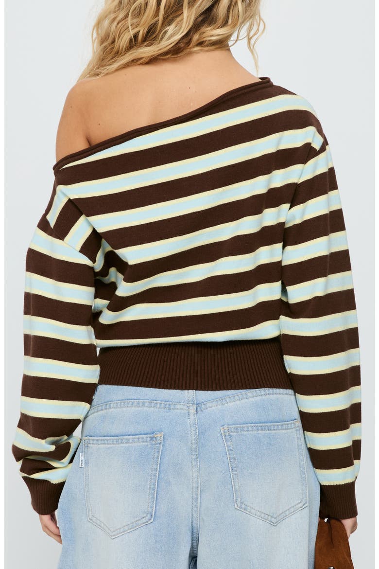 Zinia One-Shoulder Sweater, Alternate, color, BROWN / BLUE STRIPE