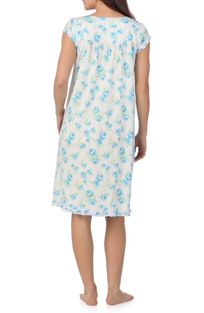 Eileen West Cap Sleeve Waltz Nightgown, Alternate, color, Aqua Floral White