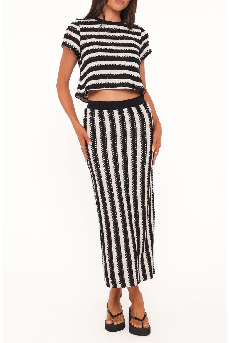 Jaden Knit Crop Top & Maxi Skirt Set, Main, color, BLACK/ WHITE STRIPE