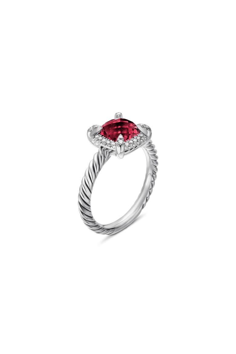 Petite Chatelaine® Pavé Bezel Ring with Semiprecious Stone and Diamonds, Alternate, color, SILVER PAVE/ RED GARNET