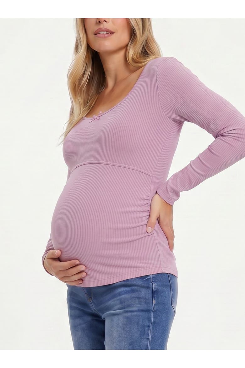 Sweetheart Side-Ruched Long Sleeve Tee, Alternate, color, Soft Violet