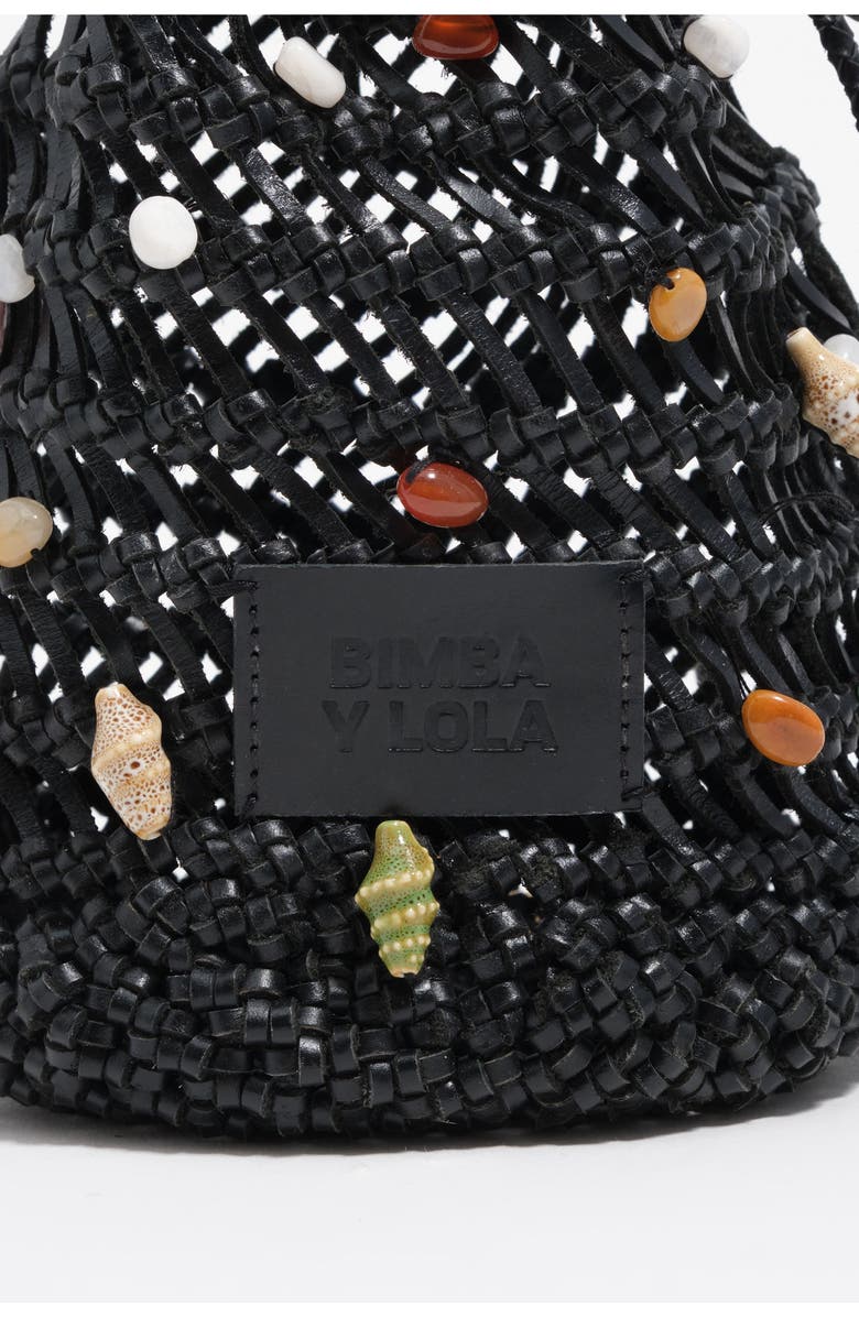 Bimba y Lola Mini Plaited Crochet Leather Bag, Alternate, color, Black