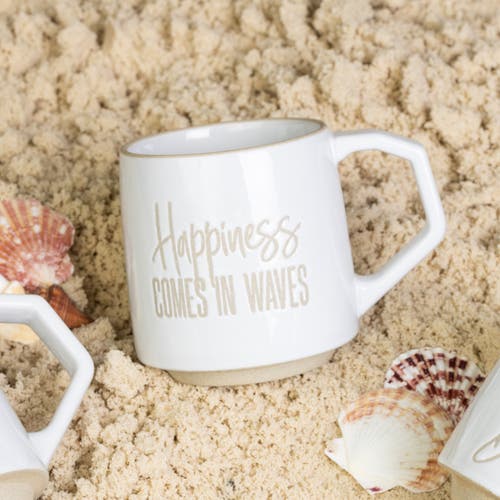 Totalee Gift Happiness Comes In Waves Mug Ceramic White 16 oz In White