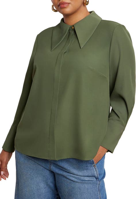 Pointed Collar Button Up Shirt (Plus Available)