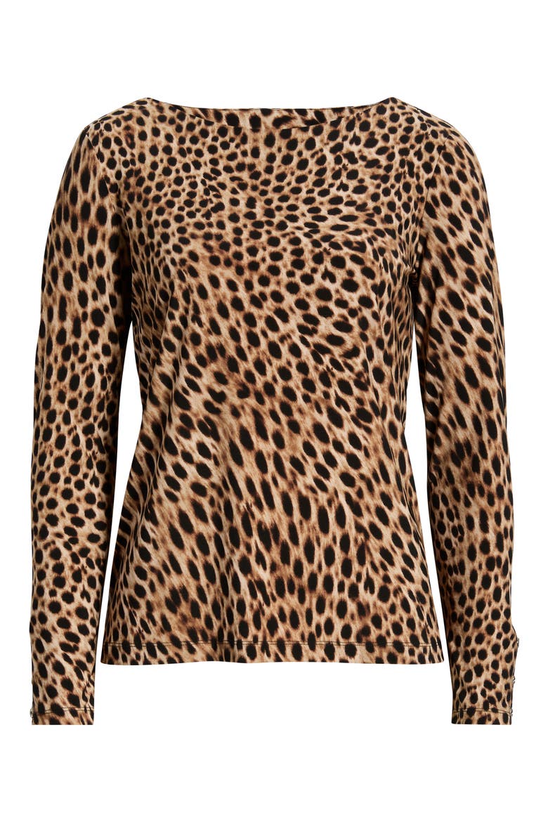Button Cuff Boat Neck Top, Alternate, color, VICUNA MULTI