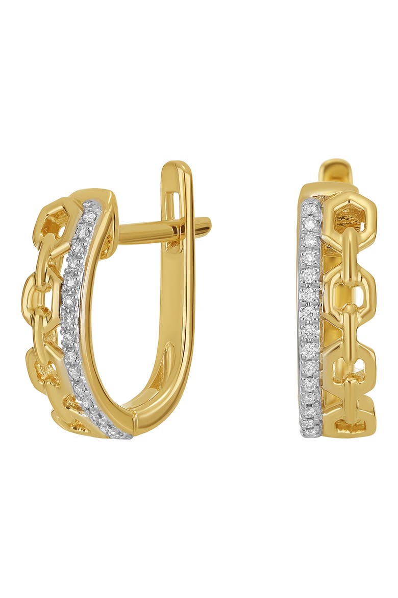 Diamond & Link Huggie Hoop Earrings - 0.08 ct., Main, color, 14K YELLOW GOLD