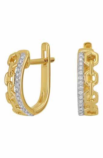 Diamond & Link Huggie Hoop Earrings - 0.08 ct.