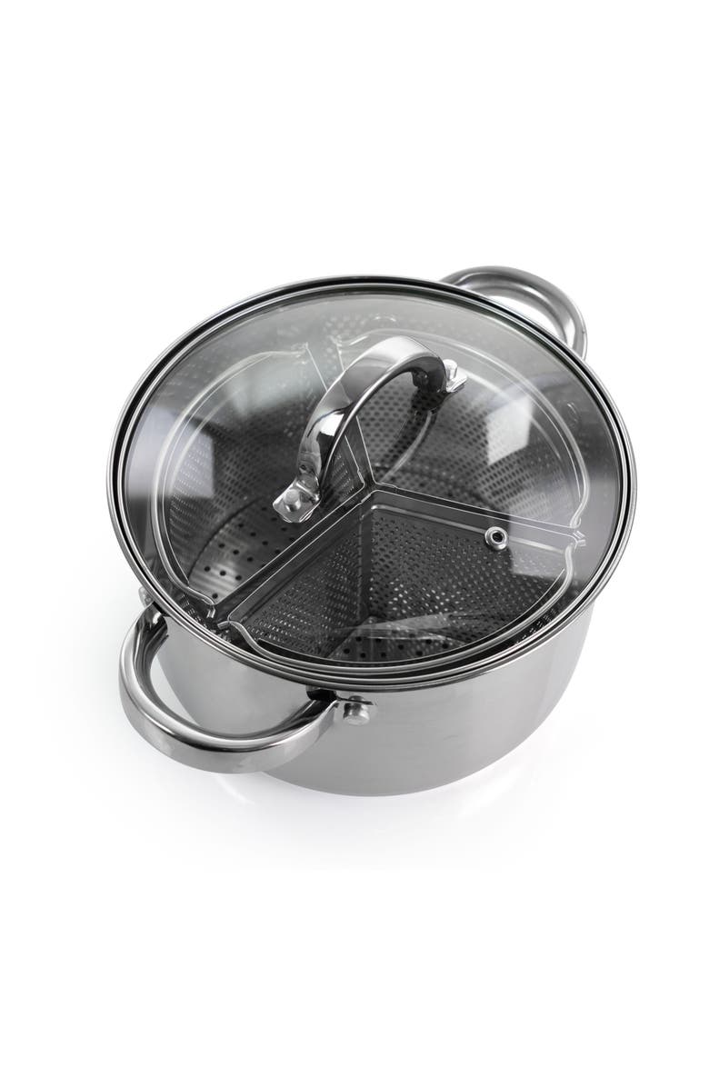 OSTER Sangerfield 5 Piece 4 Quart Stainless Steel Dutch Oven with Lid and 3-Section Dividers, Alternate, color, Grey