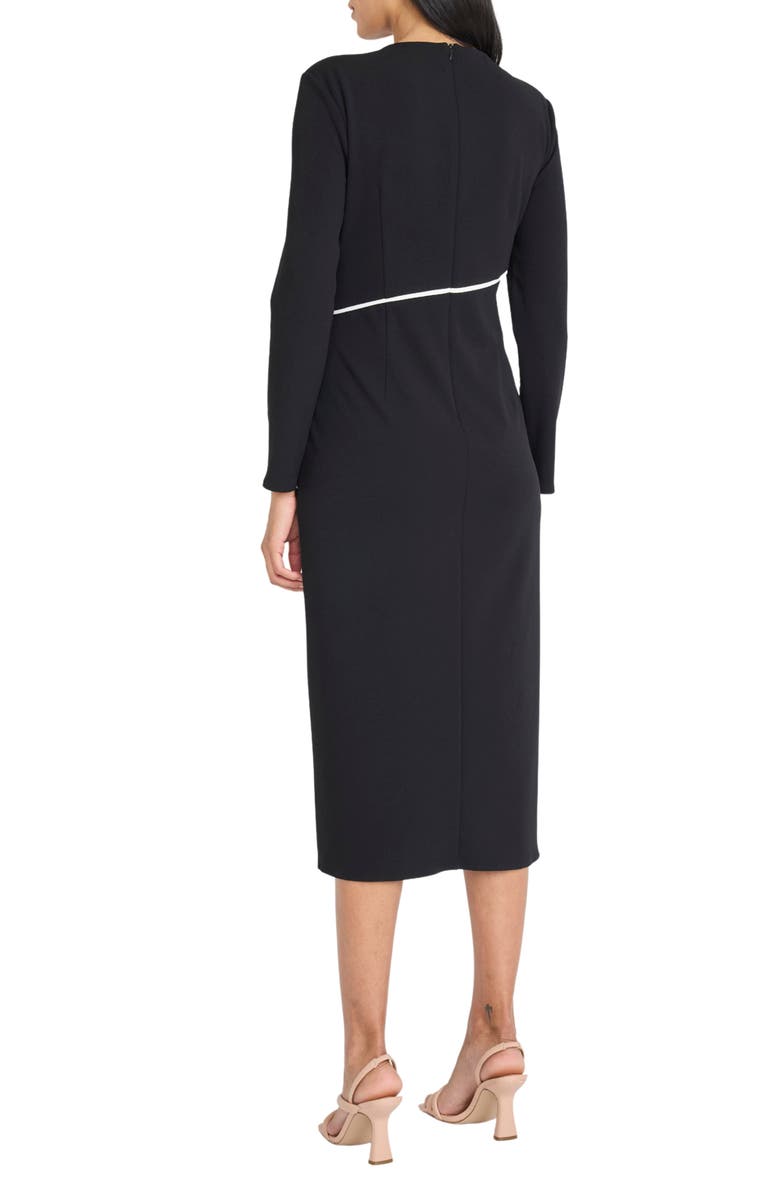 DONNA MORGAN FOR MAGGY Piped Long Sleeve Midi Sheath Dress, Alternate, color, Black/ Ivory