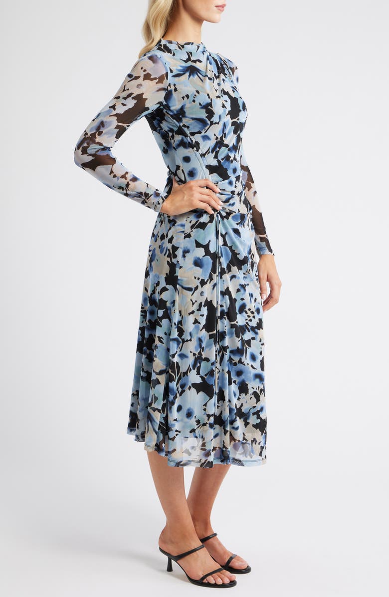 Anne Klein Ruched Long Sleeve Maxi Dress, Alternate, color, Anne Black Multi