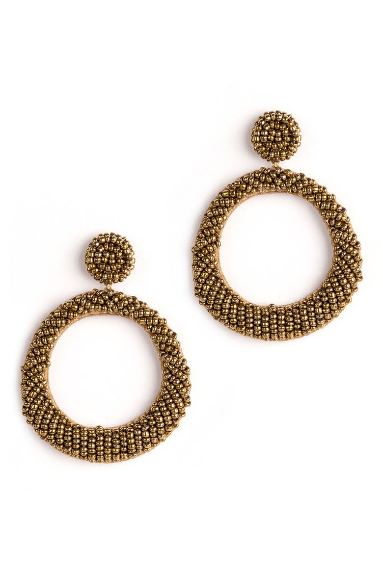 Asta Beaded Hoop Drop Earrings, Main, color, GOLD