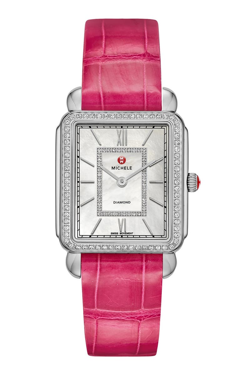 MICHELE 'Deco II' Diamond Dial Watch Case, 30mm x 32mm, Alternate, color, 