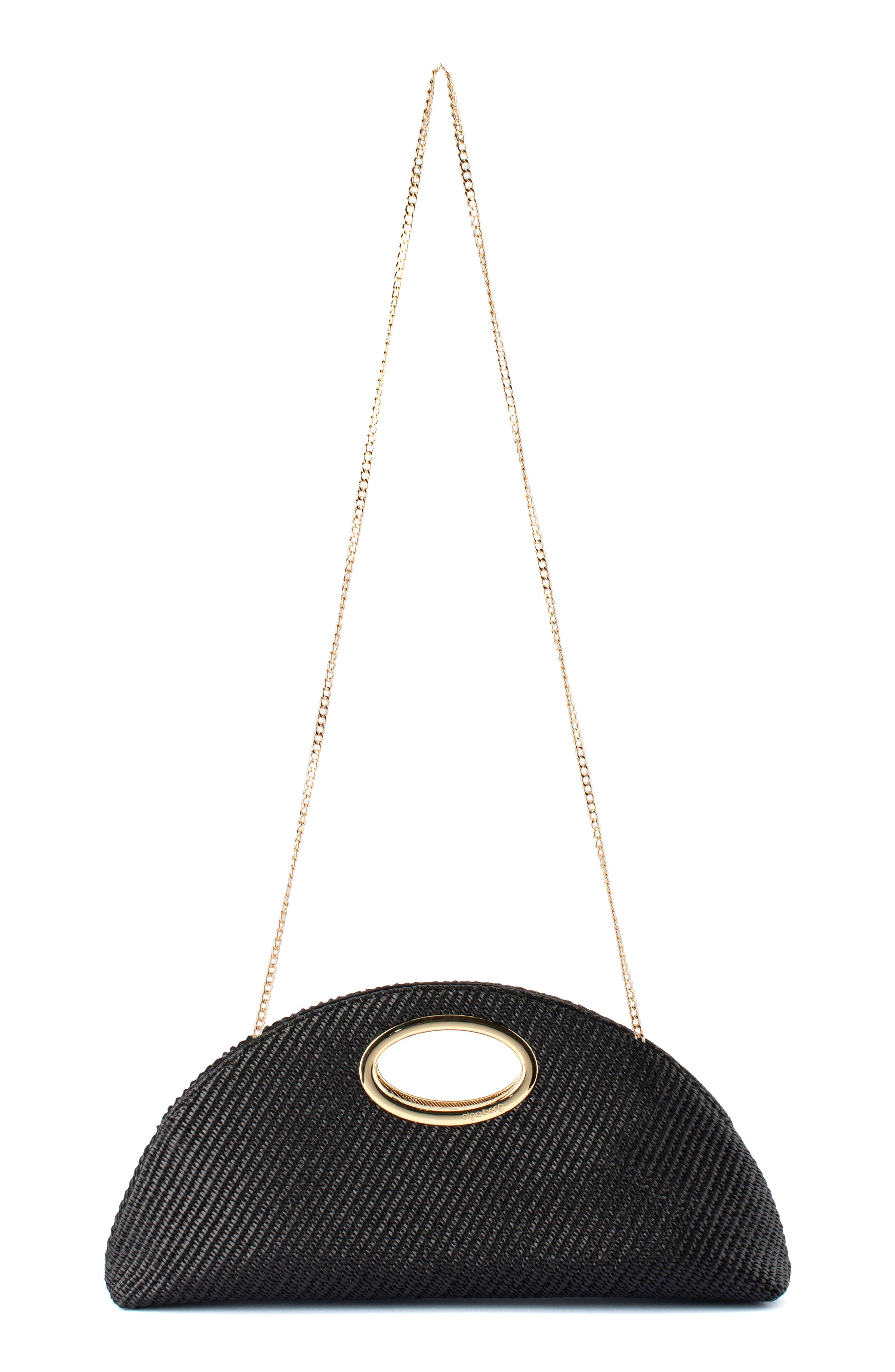 Olga Berg Geena Straw Clutch, Alternate, color, Black