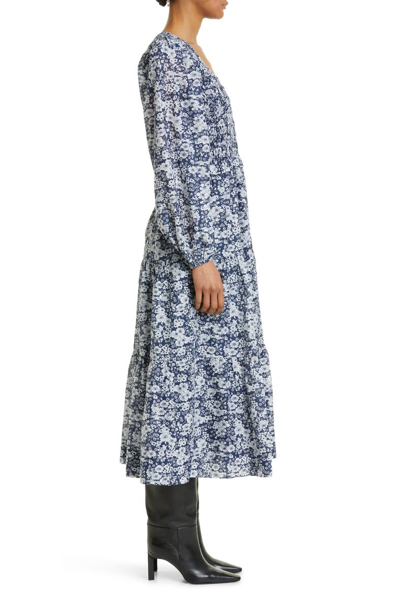 Suzie Smocked Floral Print Long Sleeve Cotton Midi Dress, Alternate, color, BLUE MULTI