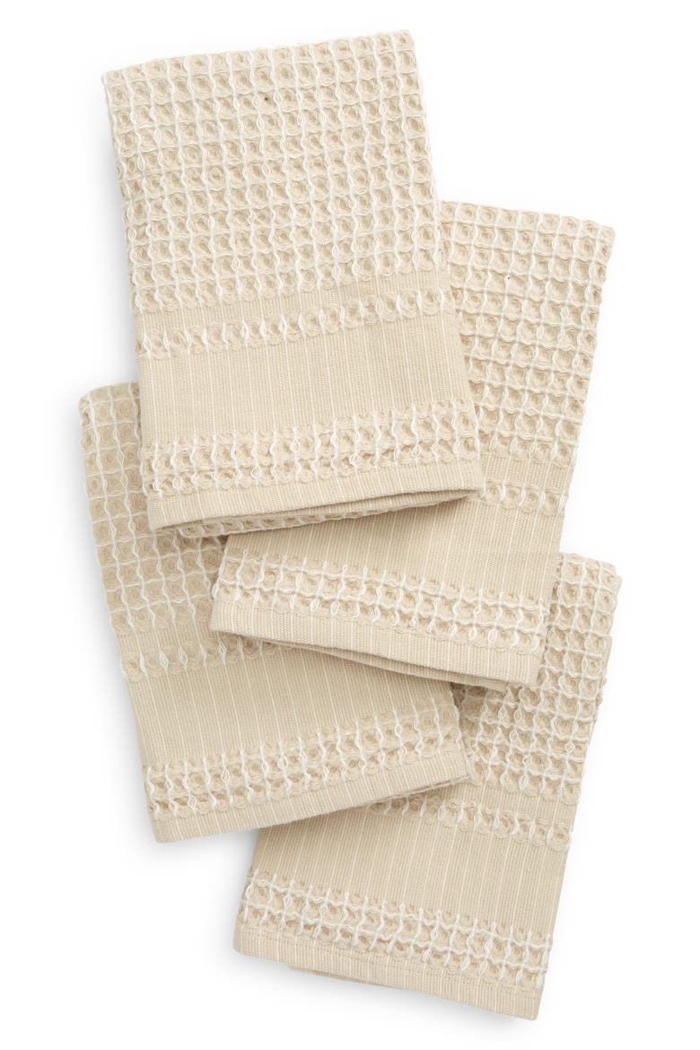 Set of 4 Waffle Kitchen Towels, Main, color, BEIGE OATMEAL