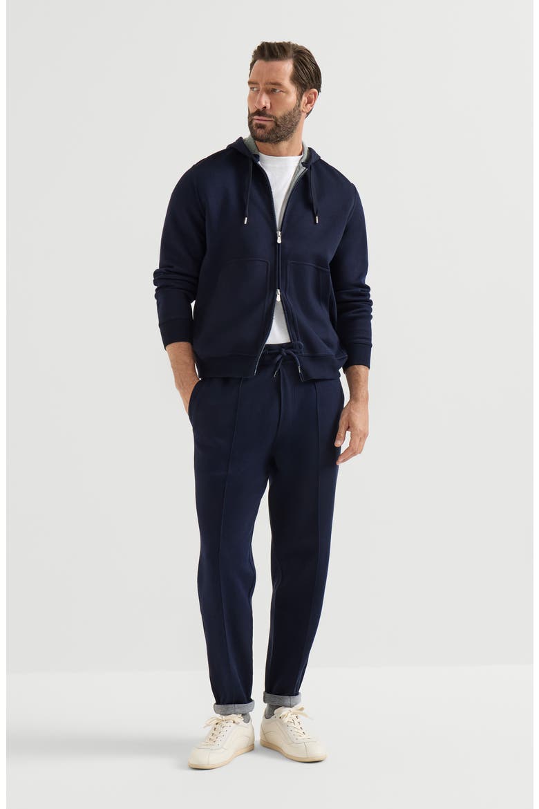Cotton, cashmere and silk French terry double cloth trousers with Crête detail, Alternate, color, Cobalt