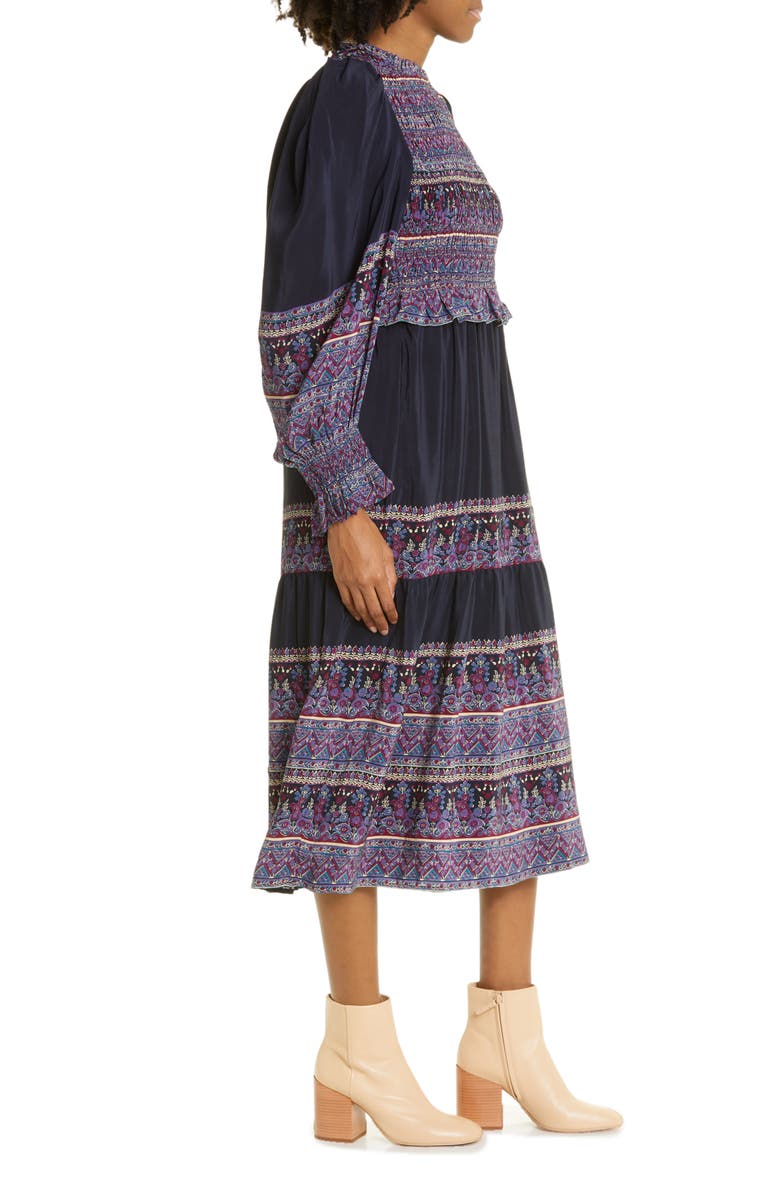 Sea Adella Long Sleeve Silk Midi Dress, Alternate, color,