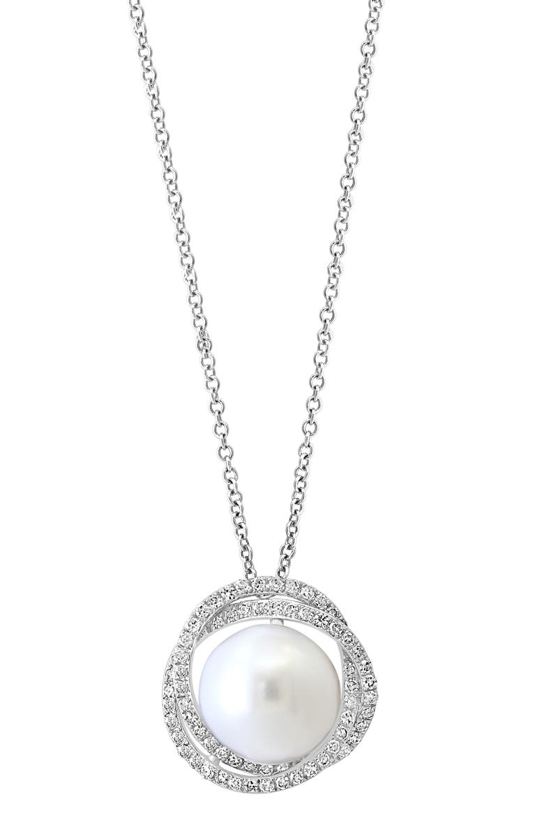EFFY 14K White Gold 10mm Freshwater Pearl & Diamond Halo Pendant Necklace - 0.34ct., Alternate, color, 