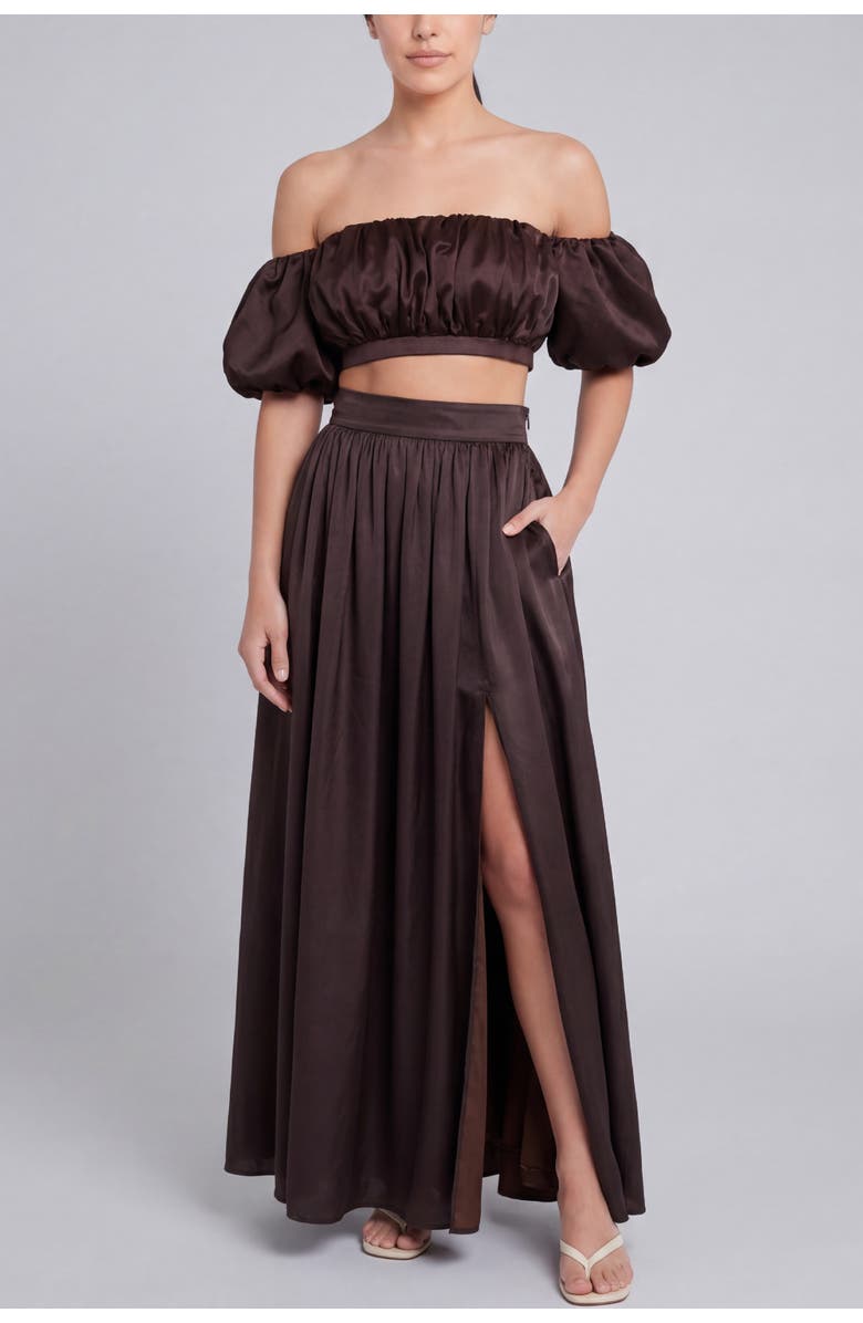 nuaje nuaje Isabelle Cotton Silk Off-Shoulder Crop Top, Alternate, color, Brown