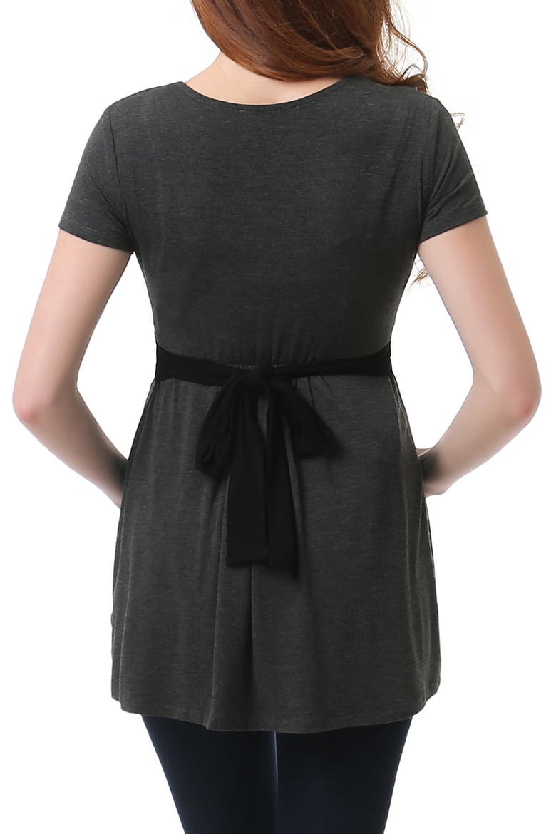Jasmine Belted Maternity/Nursing Surplice Top, Alternate, color, DARK HEATHER GREY