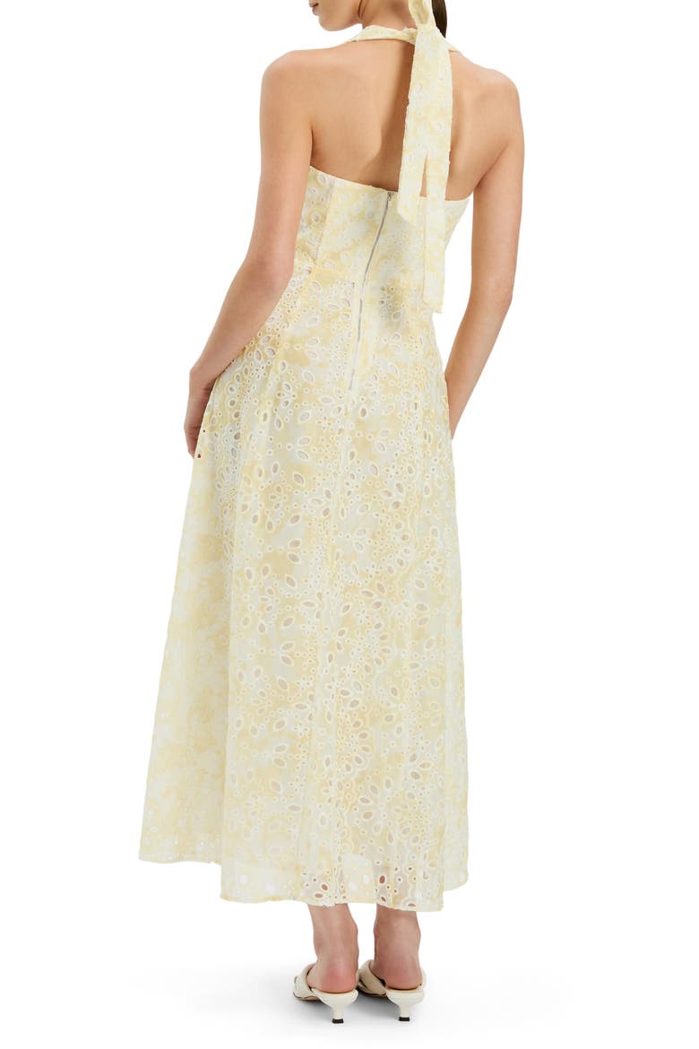 Pollie Eyelet Halter Midi Dress, Alternate, color, YELLOW FLORAL