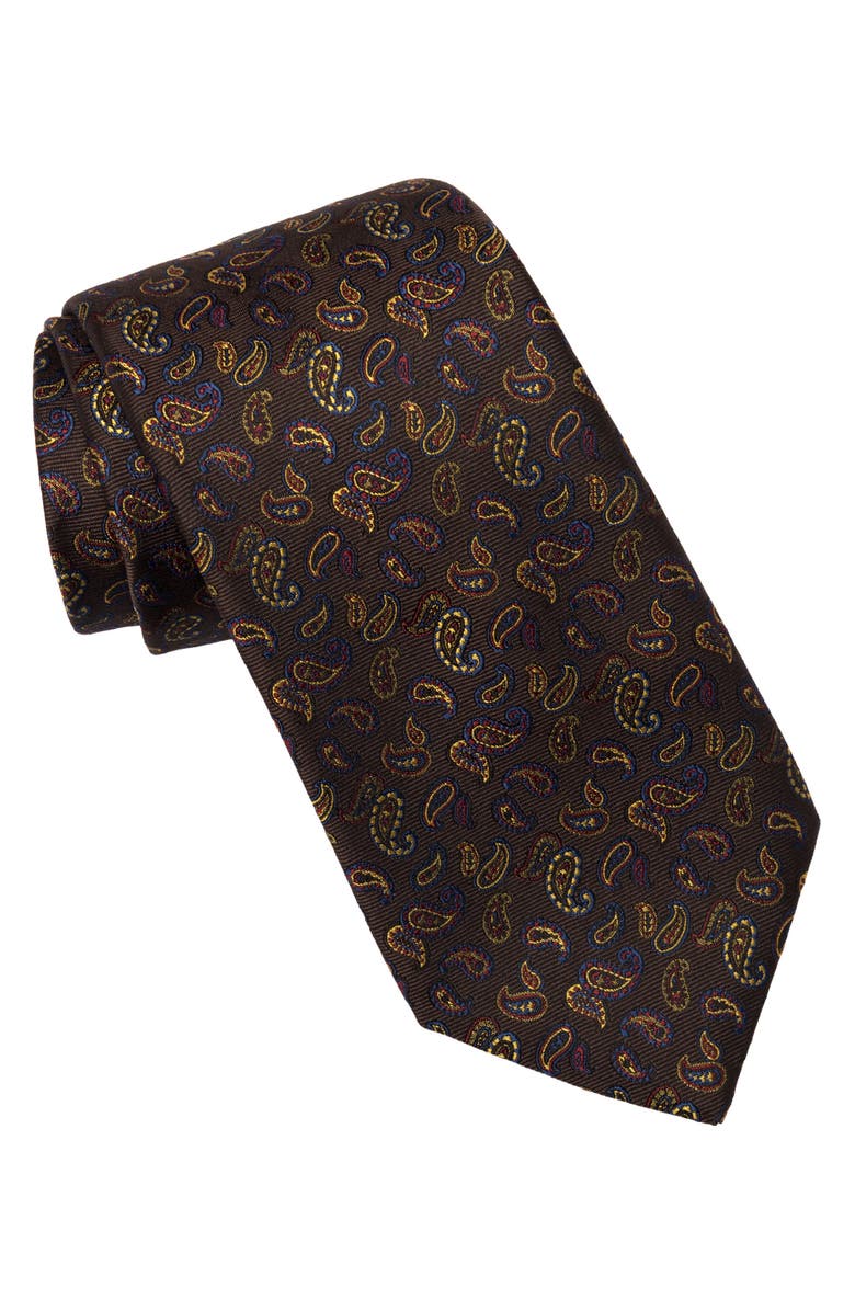 Elizabetta Sambuco - Extra Long Silk Jacquard Tie for Men, Main, color, Caffè