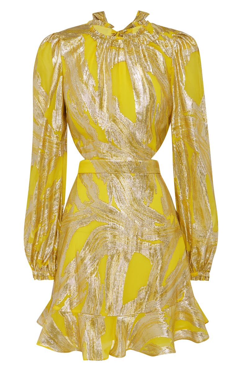 Rebecca Vallance Navarro Metallic Detail Long Sleeve Silk Blend Dress, Main, color, 