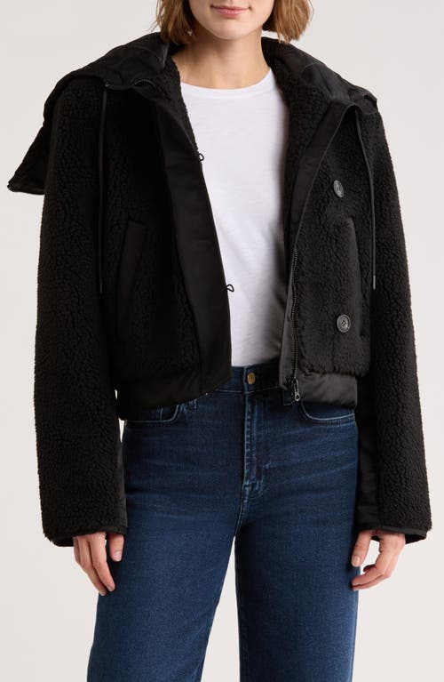 Hudson Jeans Faux Shearling Hooded Cropped Jacket In Black