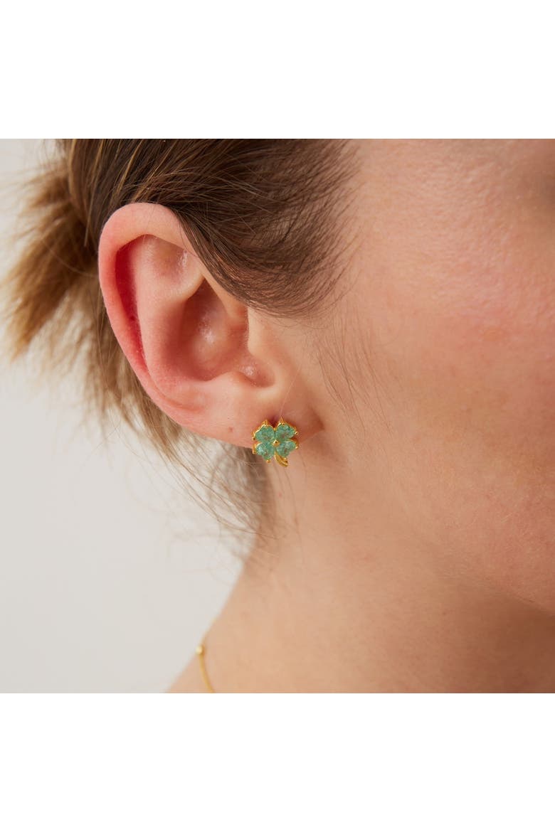 Four Leaves Clover Sterling Silver Stud Earring - Green, Alternate, color, Gold