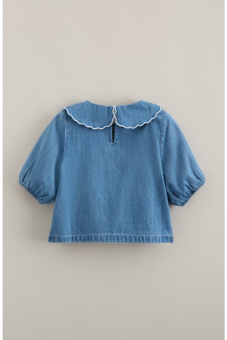 Kids' Scallop Collar Cotton Chambray Top, Alternate, color, MID GEM WASH